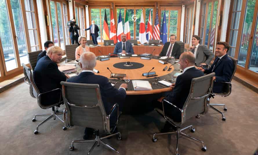 Leaders of the G7 gather for lunch on the first day of a summit at Elmau Castle in Kruen, Germany
