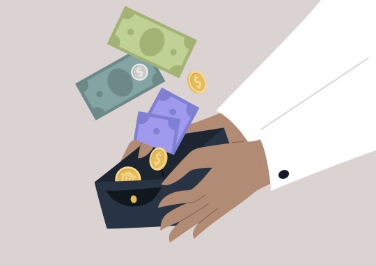 illustration of hands holding open a wallet of money