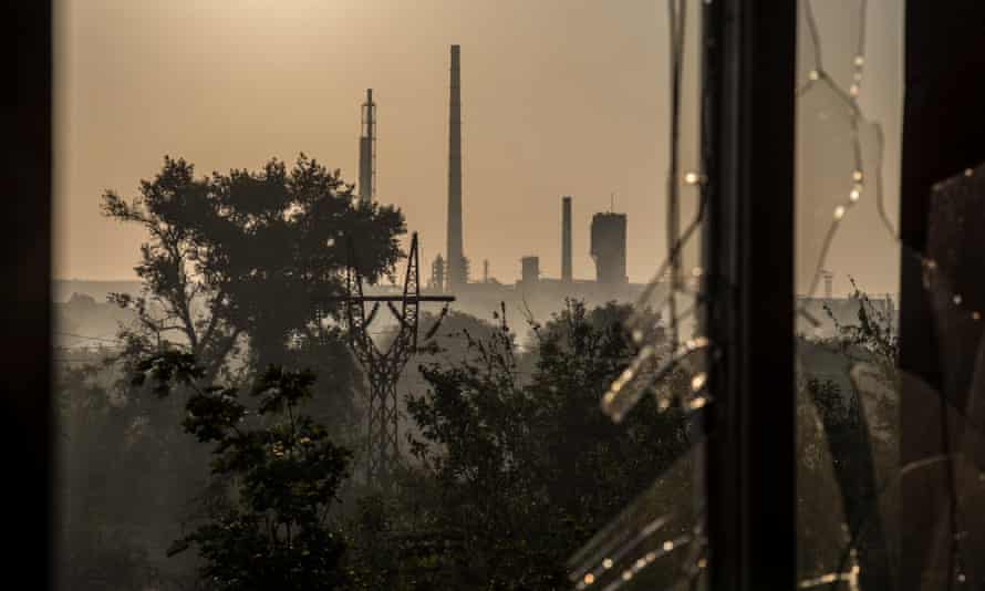 The Azot chemical plant is seen through a broken window in the city of Severodonetsk of Luhansk area, Ukraine, 19 June 2022.