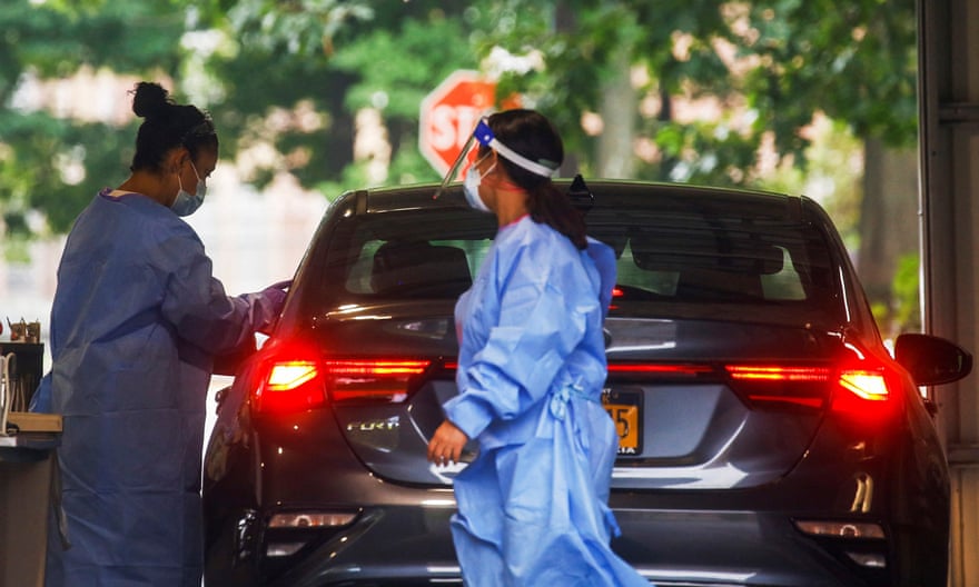 health workers near car