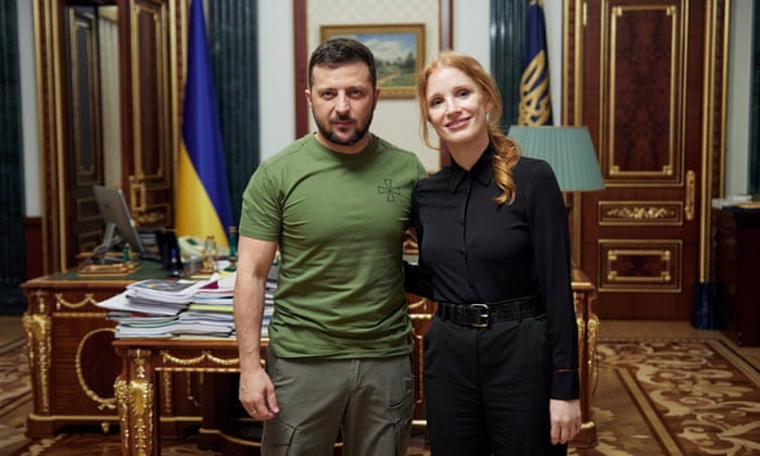Jessica Chastain met with president Zelenskiy in Kyiv today.