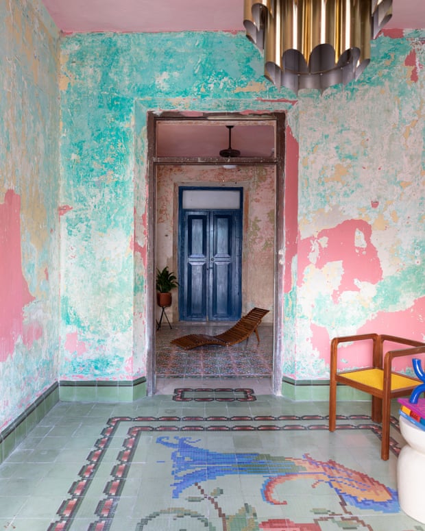 Mayan marvels: layers of paint exposed in restoration, tiles in the entrance hall depicting exotic birds.