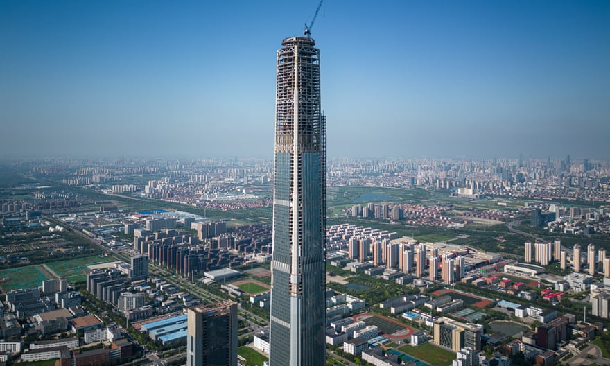 An unfinished skyscraper in Tianjin, China.