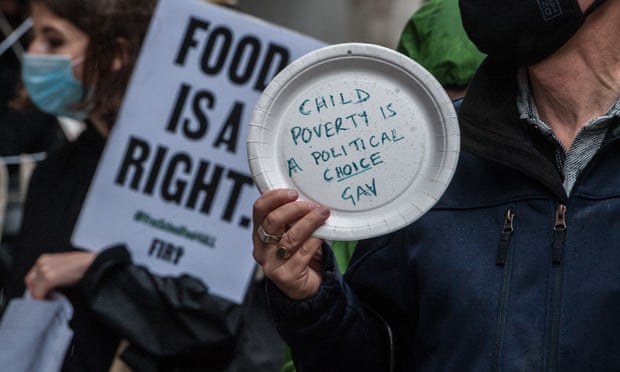 Members of the National Education Union and their supporters protesting about free school meals for disadvantaged children during the school holidays.