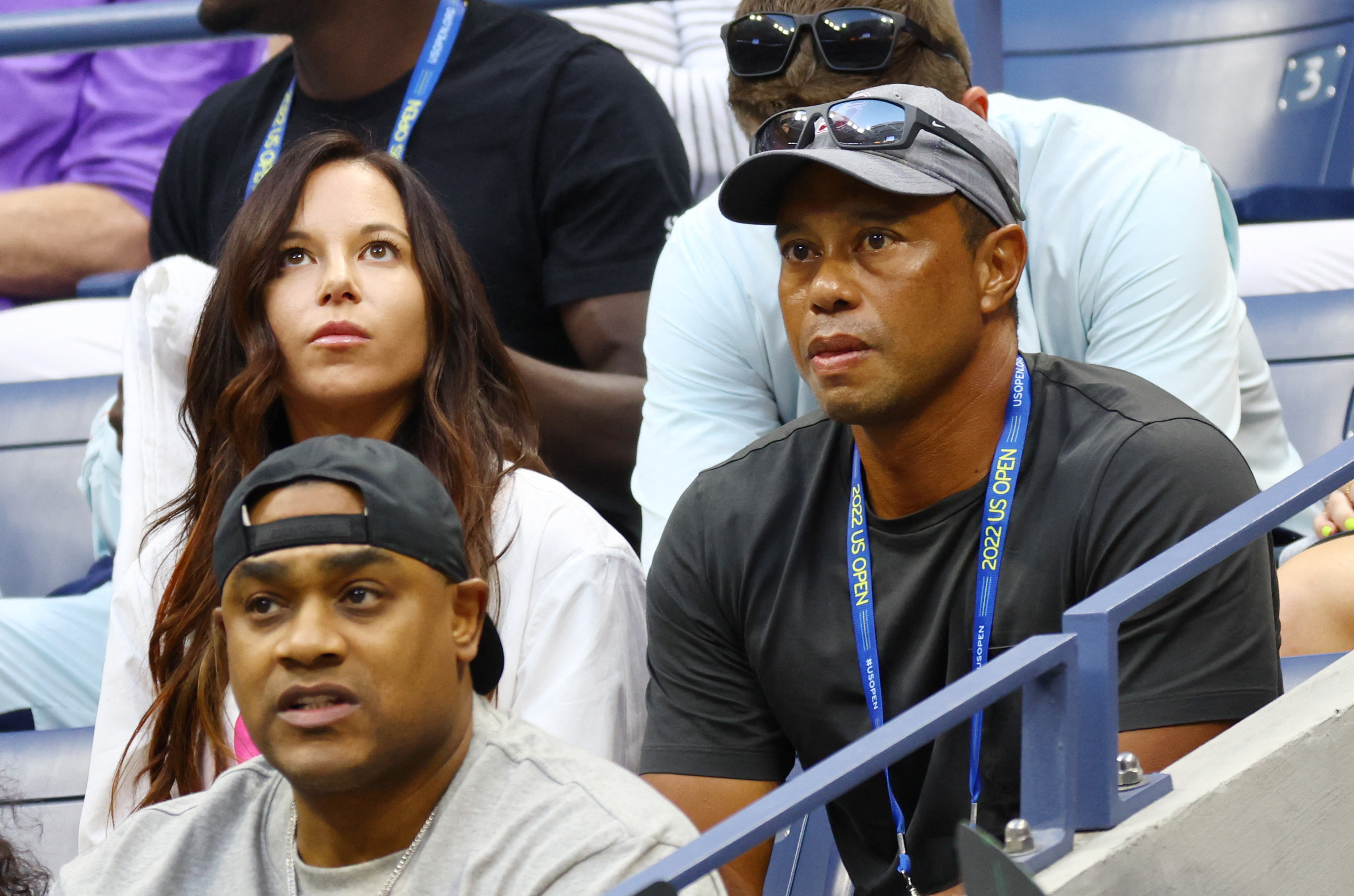 Tiger Woods and Erica Herman watched from Serena's player box